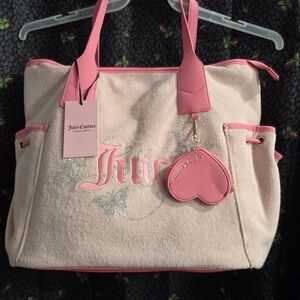 Juicy Couture Pink and Cream Heart Charm Tote